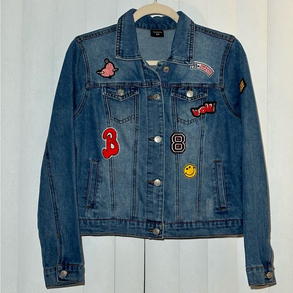 Denim Jean Jacket with Patches - Size Medium